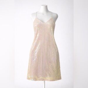 Lipsy Elegant White/Pink/Green Chameleon Sequined Dress
